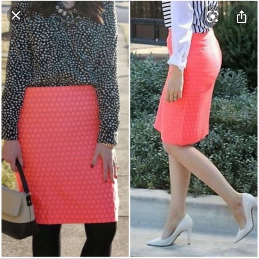 J Crew Neon Coral Polka Dot Skirt